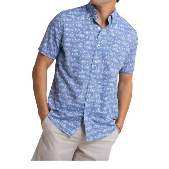 NEW SOUTHERN TIDE intercoastal sunset beach shirt in coronet blue
